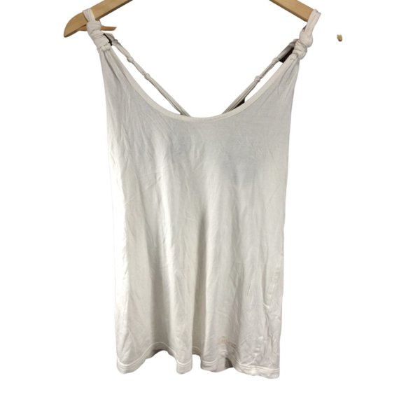 Size: Medium - White Racerback Tank Top w/ Braided Straps & Logo Embroidery - Picture 1 of 3